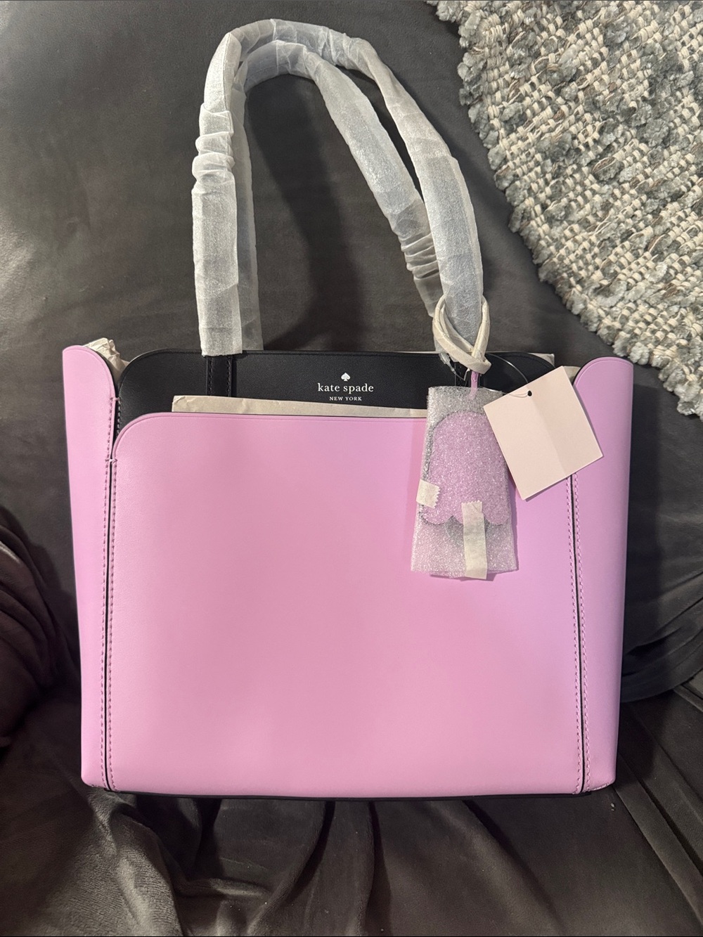 kate spade Pink Leather Tote with Black Trim